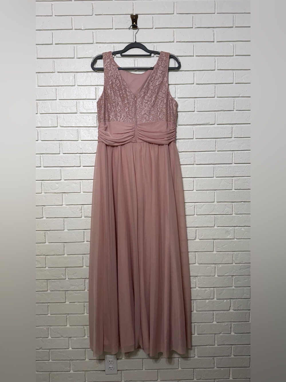 JH Evenings Blush Pink Lace Chiffon Formal Gown Dress Size 16 Wedding Guest - Picture 2 of 3
